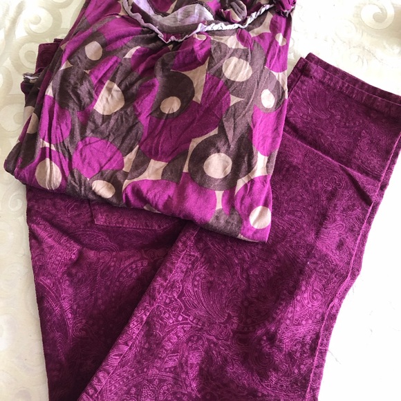 ELLE PAISLEY CORDUROY STRAIGHT LEG PANTS - Picture 2 of 10